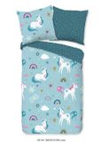 Muller Textiles Dekbedovertrek 140x220 cm Blauw Katoen Flanel met Kussensloop