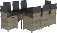 vidaXL 9-delige tuinset met kussens, polyrotan, grijs