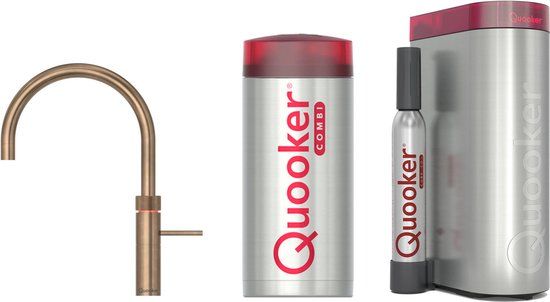 Quooker Fusion Round messing patina 5-in-1 kokend water kraan met COMBI+ boiler en CUBE reservoir