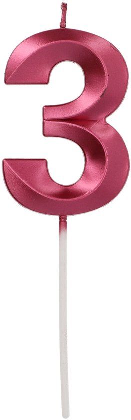 Folat Kaars cijfer 3 glamour roze metallic 7 cm
