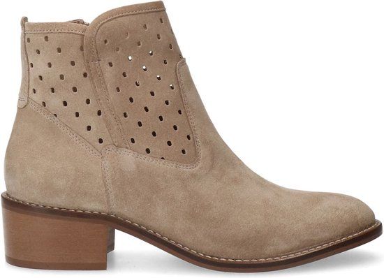 Manfield Dames Beige Suède Enkellaarsjes Maat 42