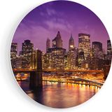Artaza Forex Muurcirkel Skyline New York - Paars - 50x50cm