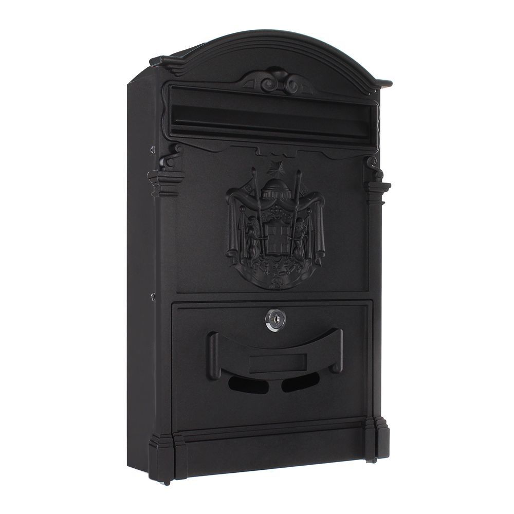 Rottner T05375 Wall-mounted Mailbox - Black Steel Vertical with Key Lock