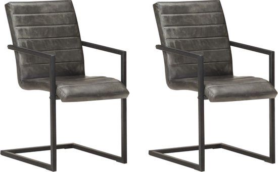 vidaXL Eetkamerstoelen 2 stuks echt leer grijs