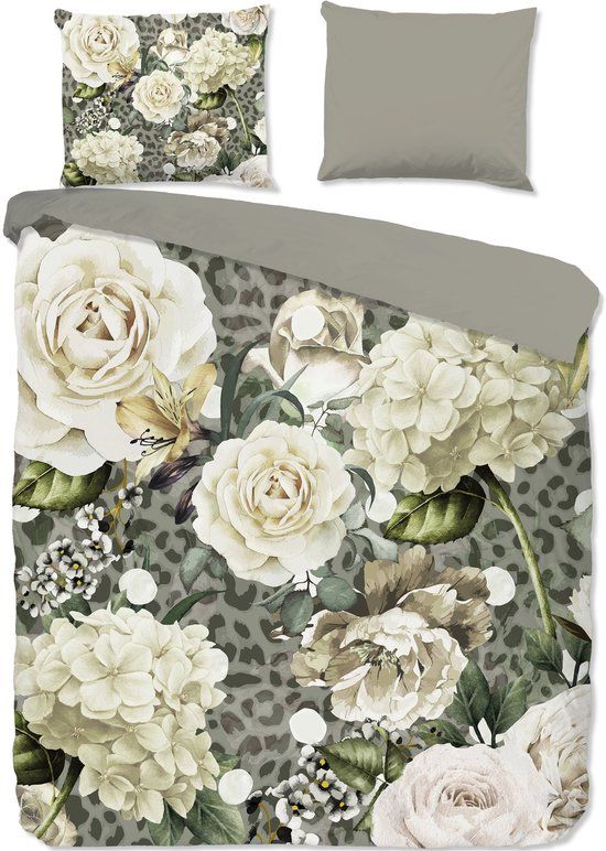 Pure Dekbedovertrek "bloemen" - Groen - 200x200/220 cm - Microfiber