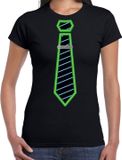 Bellatio Decorations Verkleed T-shirt voor dames - neon stropdas - zwart