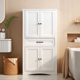 Bealife AP68 Badkamerkast - Open opzetkast met 4 deuren, 1 lades en verstelbare plank - 31 x 73 x 132 cm - Wit