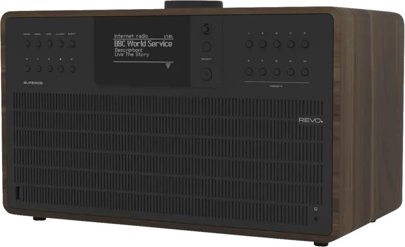 Revo SuperCD - Walnut/Black | CD Player - DAB Radio - Internet Radio - Bluetooth