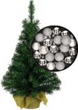 Merkloos / Sans marque Kaemingk B.V. Mini kerstboom/kunst kerstboom H35 cm inclusief kerstballen zilver