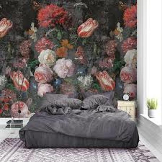 Live in Behang poster colorful floral en retro backally tulips