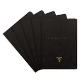 Clairefontaine 102536C - Pakket 5 Genaaide Notitieboekjes Flying Spirit - 96 Gelinieerde Pag. Ivoorpapier 90g - 14,8x21 cm - Zwart Gepolijst Karton Goud - 5 assorti designs