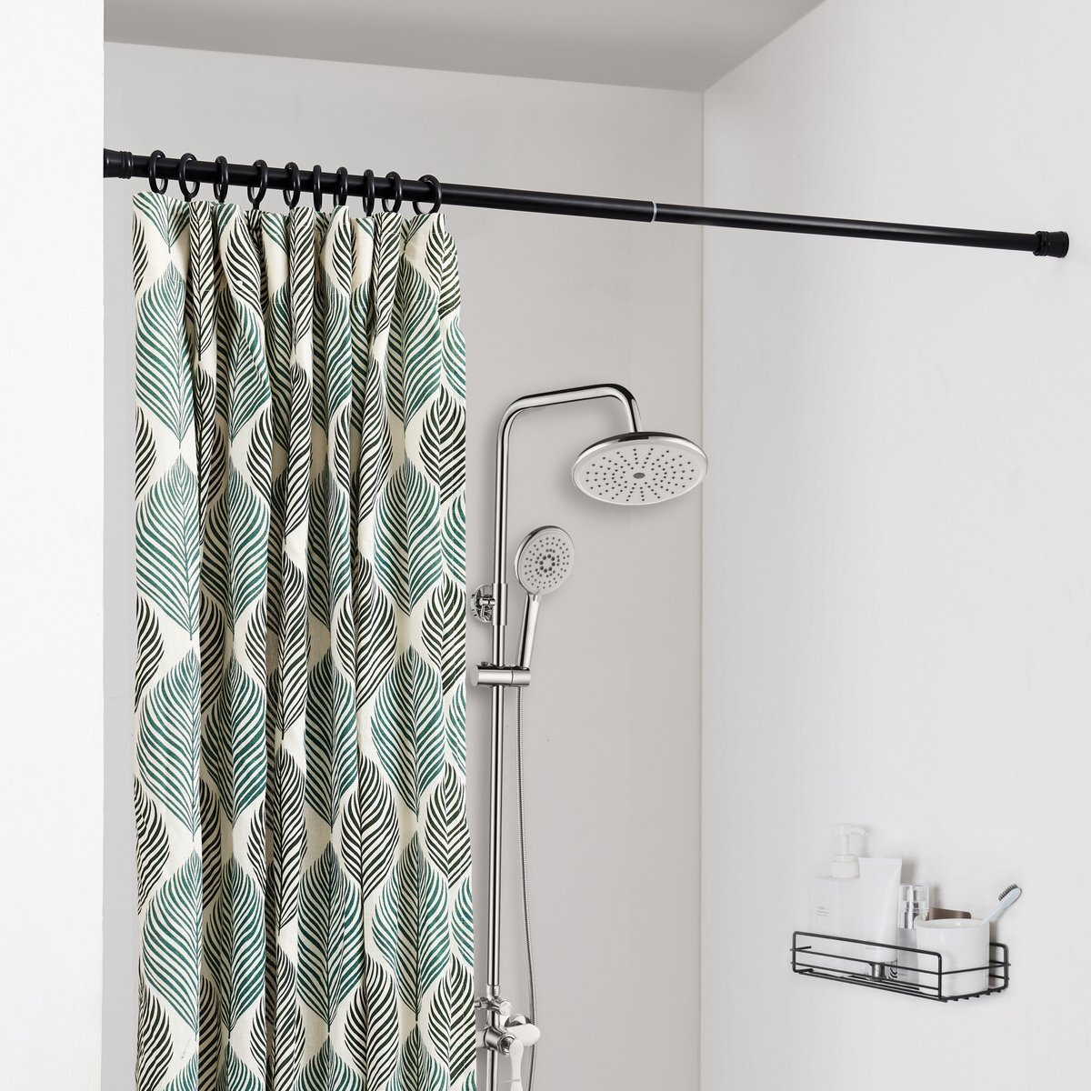 Acaza Douche Gordijnstang XL, aanpasbaar van 140 tot 260 cm, zelfklemmend, zwart