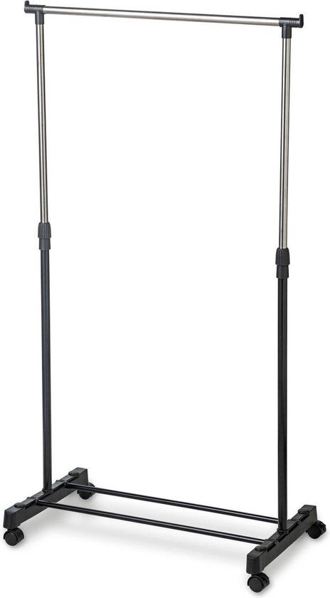Blokker Kledingrek op Wieltjes - Enkele Stang - RVS - Zwart