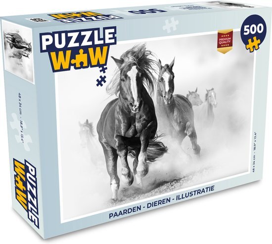 MuchoWow Puzzel Paarden - Dieren - Illustratie - Legpuzzel - Puzzel 500 stukjes - Sinterklaas cadeautjes - Sinterklaas voor grote kinderen