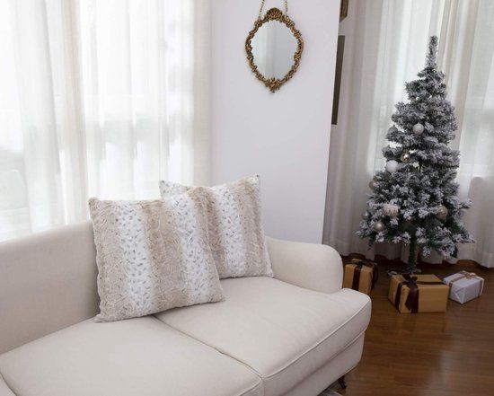 Dailyibed - Sneeuwluipaard Sierkussens - 50x50cm - Set van 2 - Imitatiebont - Bruin/Wit