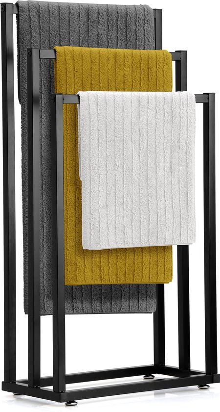 Hanamura Handdoekrek Badkamer - Zwart - Vrijstaand - 3 Armen - Modern Handdoekenrek