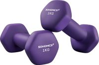Songmics Dumbbell set van 2 - 2 x 1 kg - totaal 2 kg - paars met Vinyl Coating