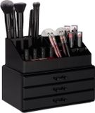 Merkloos Relaxdays Make-up organizer - 2-delig - stapelbaar - Zwart