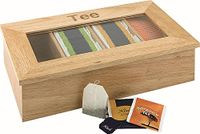 APS 11575 Theedoos - Premium houten theedoos met kijkvenster en 4 kamers voor theezakjes, deksel blijft open staan, natuur, 4 kamers à 30 theezakjes