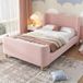 Lit pour enfant avec dossier rembourré en forme de traîneau - Lit simple - 90 x 200 cm - Rose - Revêtement en velours - Rangement - Cadre en bois - Sans matelas