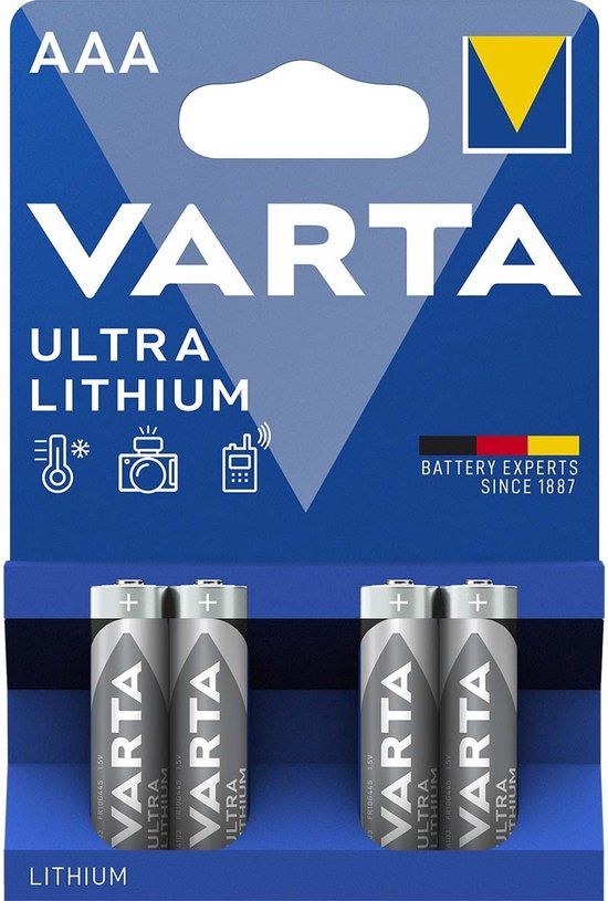 VARTA ULTRA LITHIUM AAA Batterijen - 1100 mAh - 1.5V - 4 stuks