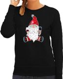 Bellatio Decorations foute kersttrui / sweater - voor dames - karaoke gnoom - zwart - kerstkabouter S