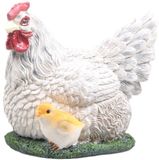 Farmwood Animals Farmwood Kip met kuiken tuin beeldje - wit - 19 cm