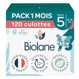 BIOLANE - Luiers - maat 5 (12-18 kg) - Geen lekken gedurende 12 uur - Verpakking 1 maand - 120 luiers - Milieuvriendelijk - Gemaakt in Frankrijk