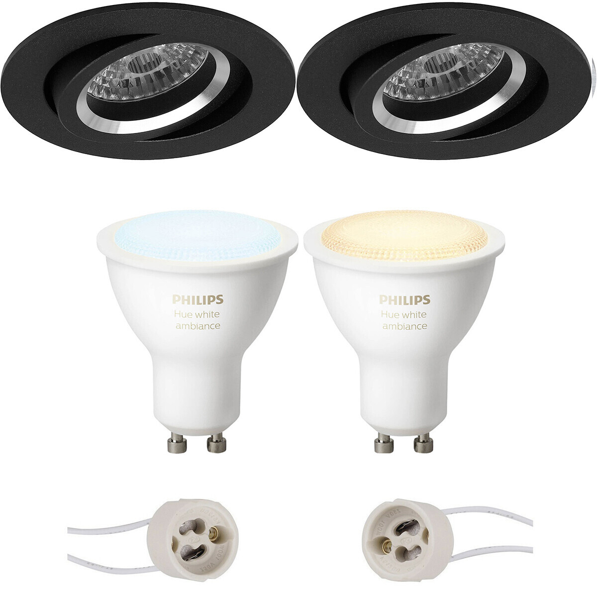 BES LED Pragmi Aerony Pro - Inbouw Rond - Mat Zwart - Kantelbaar - Ø82mm - Philips Hue - LED Spot Set GU10 - White Ambiance - Bluetooth