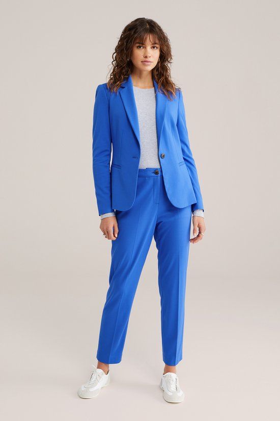 WE Fashion Dames getailleerde jersey stretch blazer Cobalt blue M