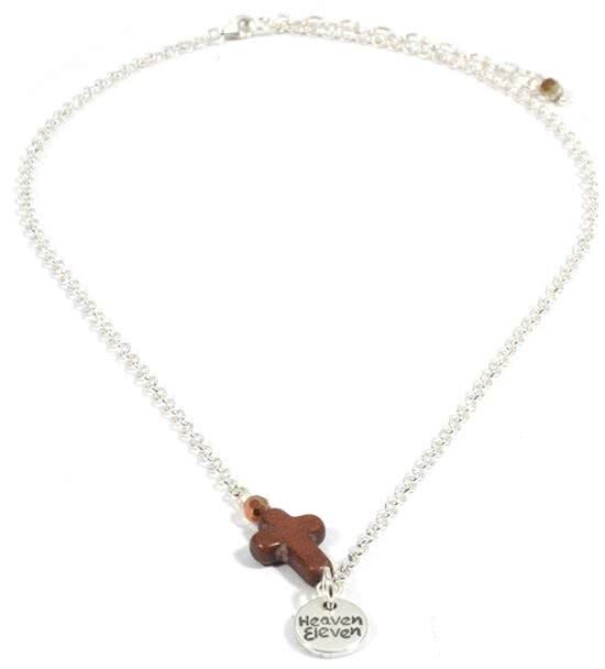 Heaven Eleven - dames ketting zilverkleurige plating met bruin kruisje - 40cm