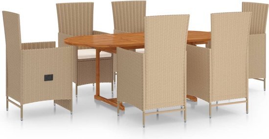 vidaXL 7-delige Tuinset poly rattan beige