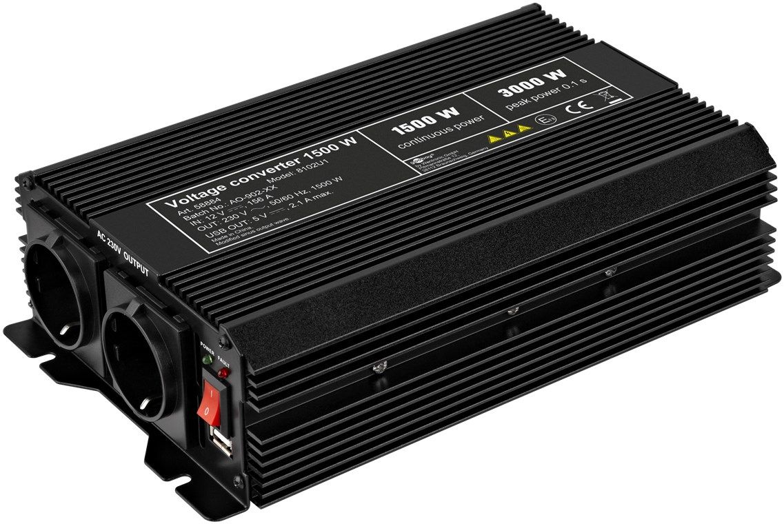 Goobay 1500W Universal Power Inverter - 12V to 230V - Black