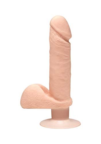 Doc Johnson Perfect D - Realistische staart met testikels en zuigvoet vibrerend - 7 inch - vanille