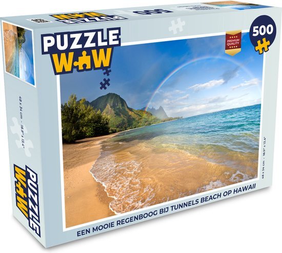 MuchoWow Puzzel Een regenboog bij Tunnels Beach op Hawaii - Legpuzzel - Puzzel 500 stukjes