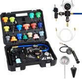 Latios Testeur de liquide de refroidissement - Kit de test de système de refroidissement 47 pièces - Universel pour systèmes de refroidissement de voiture - Comprend un appareil de remplissage - 3 adaptateurs métalliques - Avec pompe à main et remplisseur en plastique