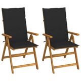 VidaXL Tuinstoelen 2 stuks Gecapitonneerde zitting Acaciahout Zwart