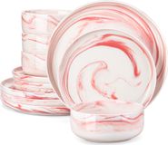 MALACASA, service de table 12 pièces en porcelaine, couleur rose marbre