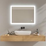 EMKE Led-badkamerspiegel, 80 x 60 cm, spiegel met koudwitte verlichting, wandspiegel met aanraakschakelaar, IP44, energiebesparend, verlichte spiegel
