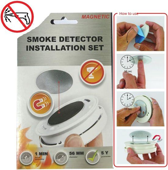 Magnetische Montageset Rookmelder - 3 stuks - Diameter 56 mm