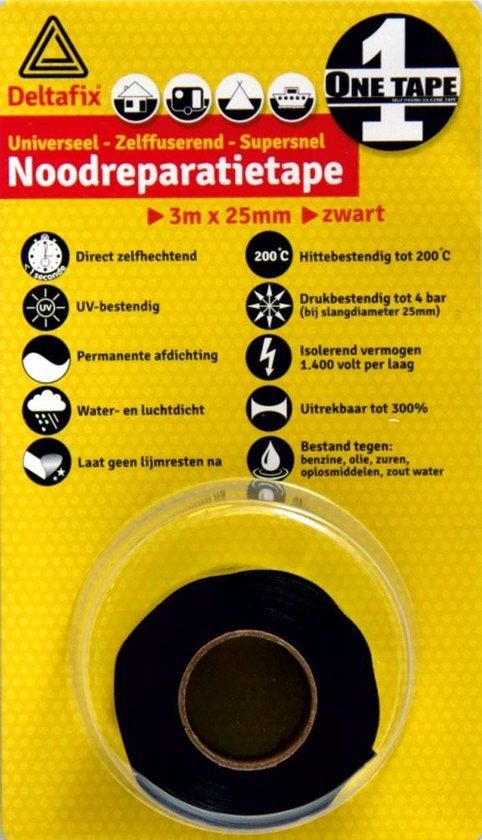 Deltafix Reparatietape - Zwart - 25mm x 3m
