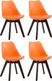 CLP Borneo Set van 4 eetkamerstoelen - Zonder armleuning - Hout frame - Kunstleer - oranje walnoot