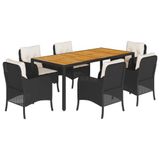 vidaXL 7-delige Tuinset met kussens poly rattan zwart