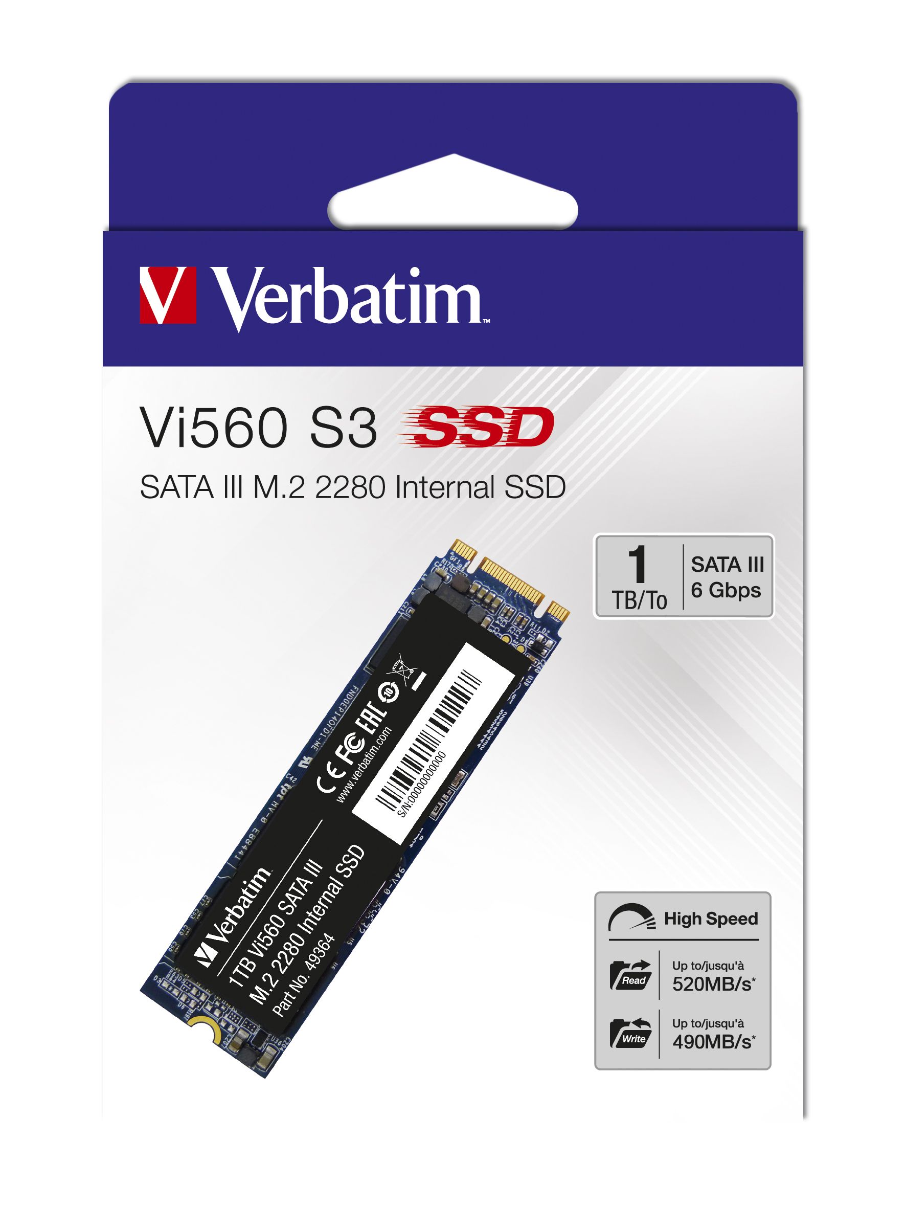 Verbatim Vi560 S3 M.2 SSD 1TB - 520MB/s Write - 560MB/s Read