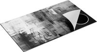 Chefcare Inductie Beschermer Abstracte Kunst - Penseelstreken - Zwart Wit - 95x55 cm