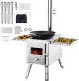 VEVOR Poêle à bois, 590 x 790 x 2620 mm, Poêle de camping en acier inoxydable, Poêle à bois portable avec tuyaux de cheminée et gants, Poêle de tente de grande chambre de combustion de 3000 pouces pour la cuisine et le chauffage extérieurs avec 8 tuyaux