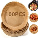 Lifeant Bakpapier voor heteluchtfriteuse, 100 stuks, anti-aanbaklaag, waterdicht, oliebestendig, perkamentpapier voor heteluchtfriteuse, braadpan, oven, magnetron, rond, 20 x 20 cm