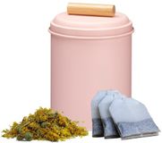Excellent Houseware Thee bewaarblik - roze - metaal - 14 x 20 cm