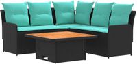 vidaXL Hoekbank loungeset 4 zitplaatsen Zwart en turquoise PE Riet