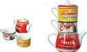 Theekopjes Vintage Retro Keramische Stapelbare Theepot Kopjes Theepot: 10 x 10 x 11 cm en 420 ml
